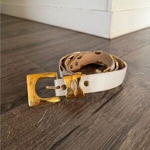 Cache Belt White Leather Upper  Gold Buckle And Studs 37” Long